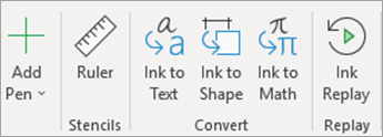 Ink to Math and Ink Replay options on the PowerPoint Draw tab