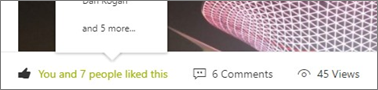 Comments, Likes, Save for later, and page-view controls at the bottom of a SharePoint page.