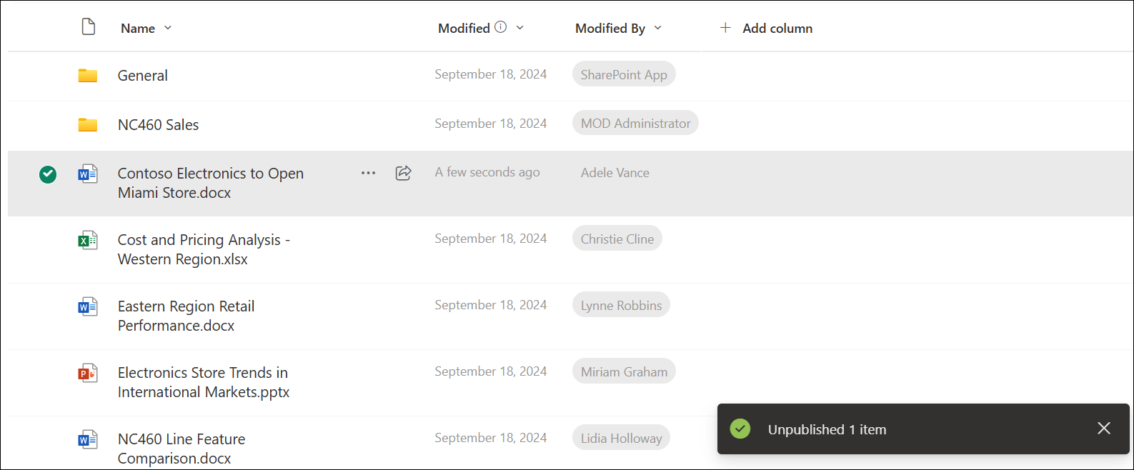 Screenshot of Confirmation of unpublish