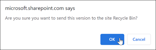 OK confirmation dialog to delete minor versions of the selected file