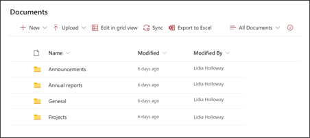 screenshot of the document library web part