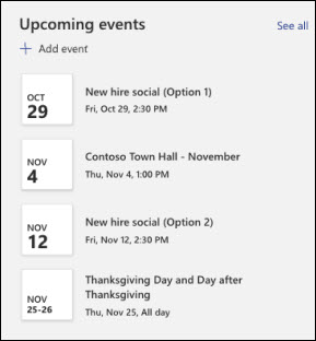Preview of the Events web part.