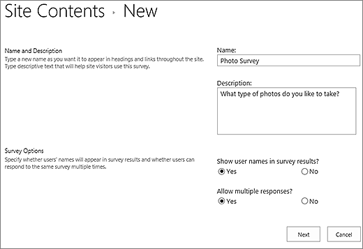 screenshot of enter-survey-name-description