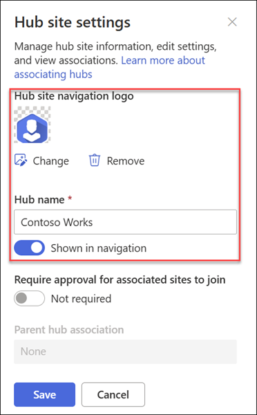 screenshot of hubsite nav logo name