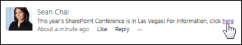 A web page link in a post formatted with display text