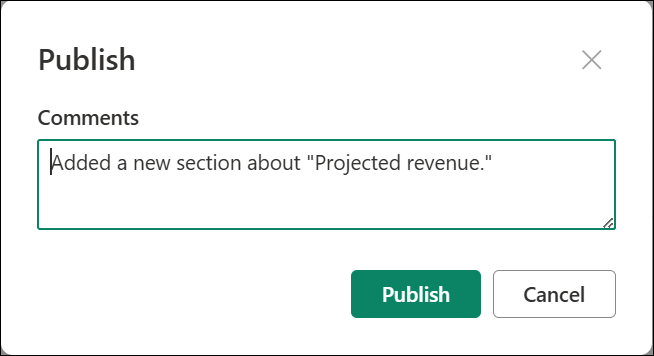 screenshot of Publish major version with comments