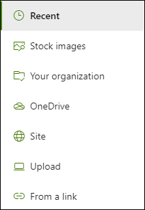 A list of locations available when adding a link.