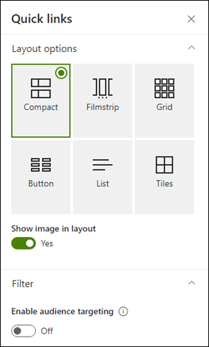 Properties pane showing additional options for a selected layout.