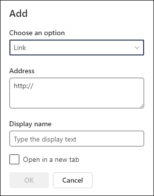Adding a link to a navigation menu on a team site.