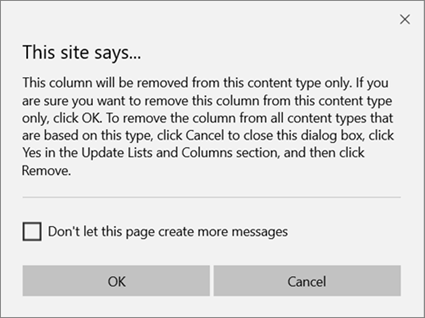 SharePoint confirmation prompt when removing a column from a site content type for a single content type only