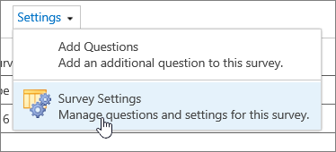 Survey settings menu with survey settings highlighted