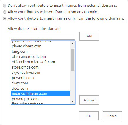 Set the restrictions on adding iFrames