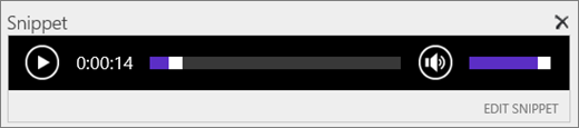 Screenshot of SharePoint Online with the Snippet audio control bar showing the total length of time of an audio file and provides the control to start and stop play of the file.