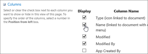 Column chooser dialog box