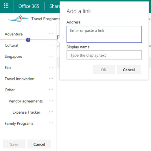 Edit SharePoint hub navigation
