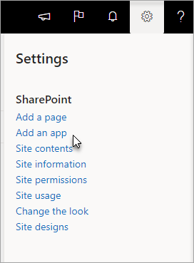 The settings menu with Add an app highlighted