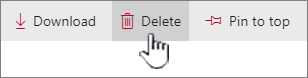 Delete icon and link highlighted on the top link bar