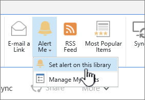 Library tab with Set Alert on this library highlighted
