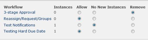 Form on the Remove Workflows page