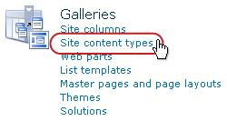 The Site contents type link under Galleries