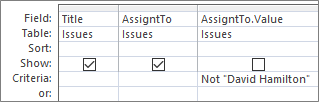 Query Design grid with straight Lookup field