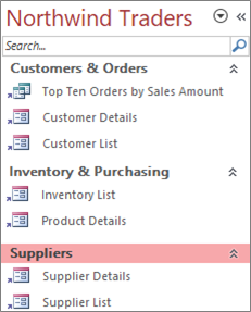 Custom navigation of Northwind Traders