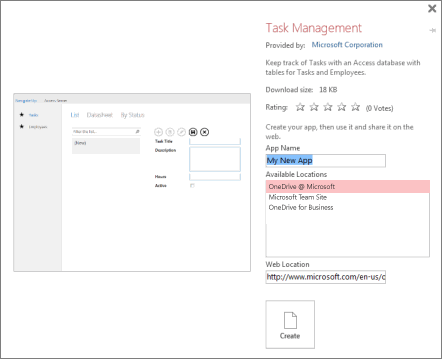 Filling in the boxes to create a new app.