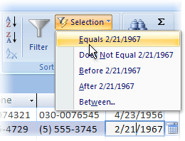 Selection-based filter list