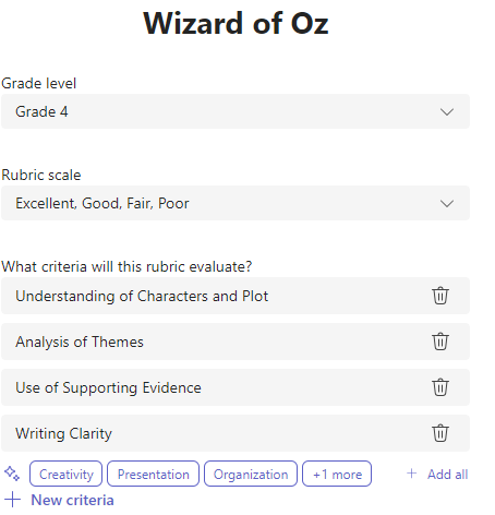 ai rubric criteria