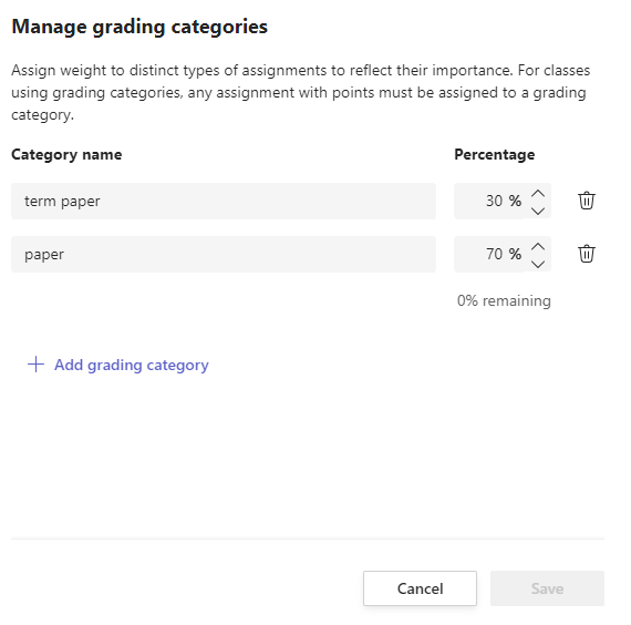 grading categories