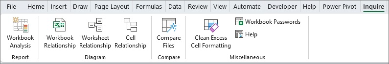 Inquire tab in Excel