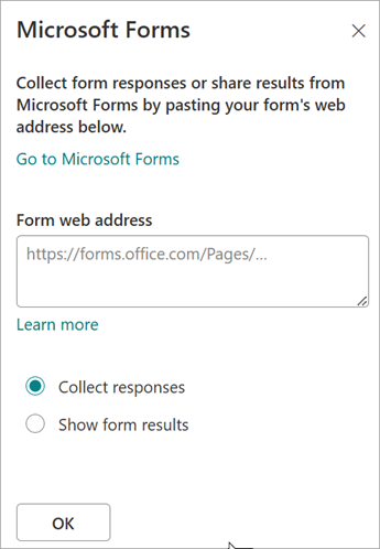 Paste the URL of your form in the Form web address field.