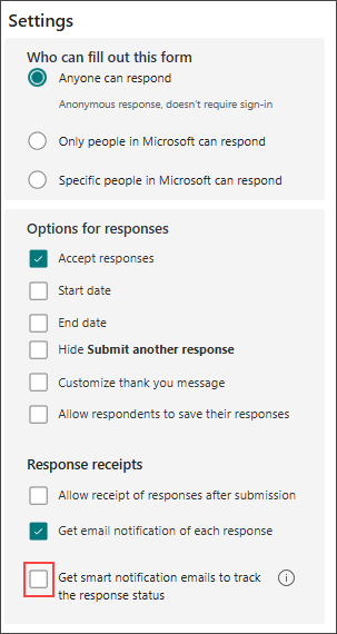 Form settings for smart reminders