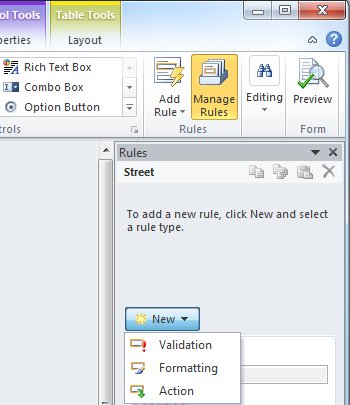 Rules pane New menu with Formatting selected