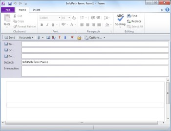 InfoPath e-mail form with recipient and subject fields