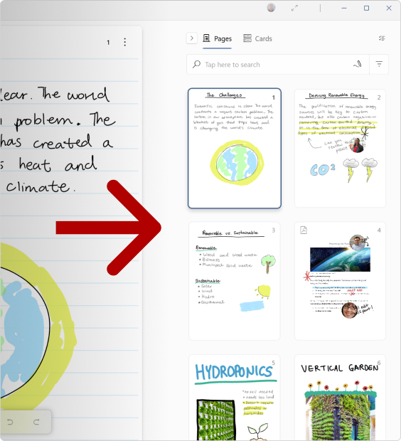 Screen capture of Journal with the side panel set to the Pages tab