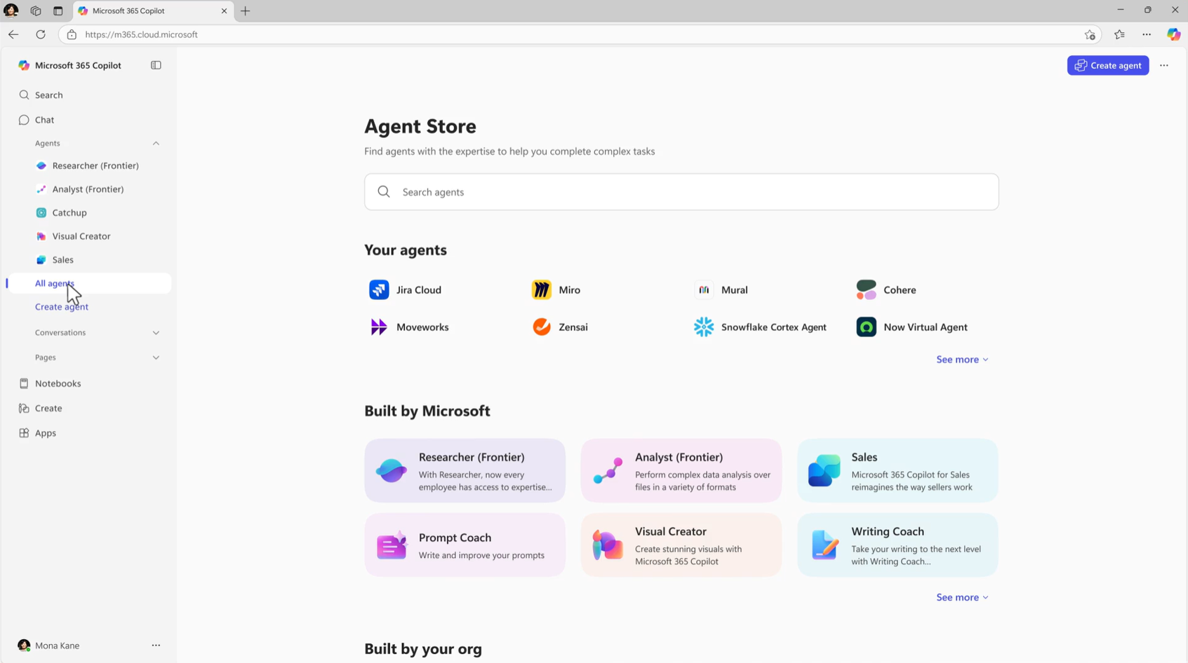 Screenshot of agent store