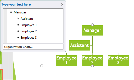 Shows an example of a SmartArt Organizational Chart