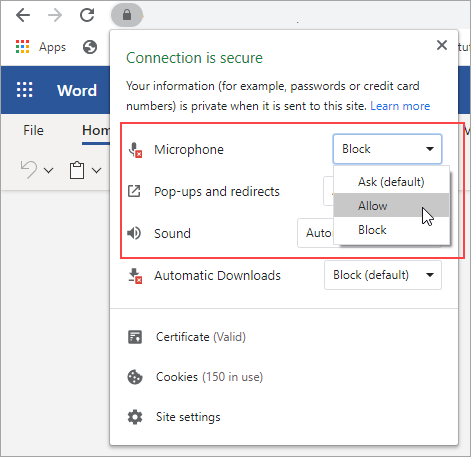 Change the setting to Allow.