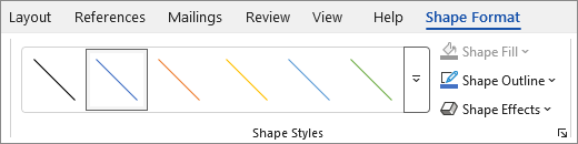Screenshot of Word Shape Format tab with Shape styles.