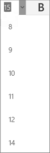 Font size menu in Word for Windows Mobile