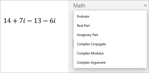 Complex expression 14 plus 7i minus 13 minus 6i with complex-number actions