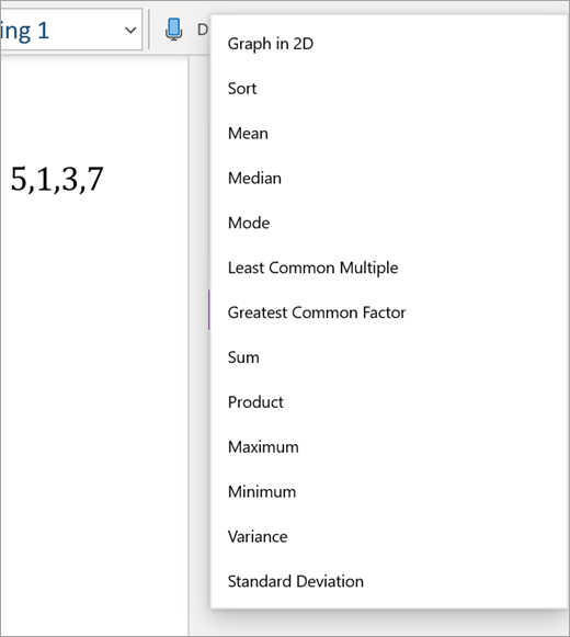 Array 5, 1, 3, 7 with the Math Assistant action menu