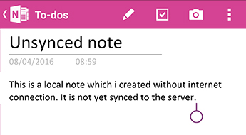 Unsynced note page in the To-dos section on OneNote for Android