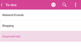 To-dos page list with Unsynced note highlighted in OneNote for Android