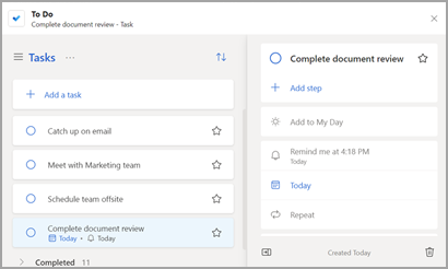 To Do app with the Complete document review task open.