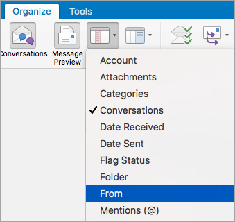 Shows selecting the From option on the Arrange By menu