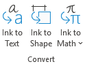 Screenshot showing the Ink conversion buttons on the Draw tab
