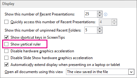 Show vertical ruler check box