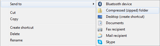 Right-click the presentation, click Send to, and click Compressed (zipped) folder.